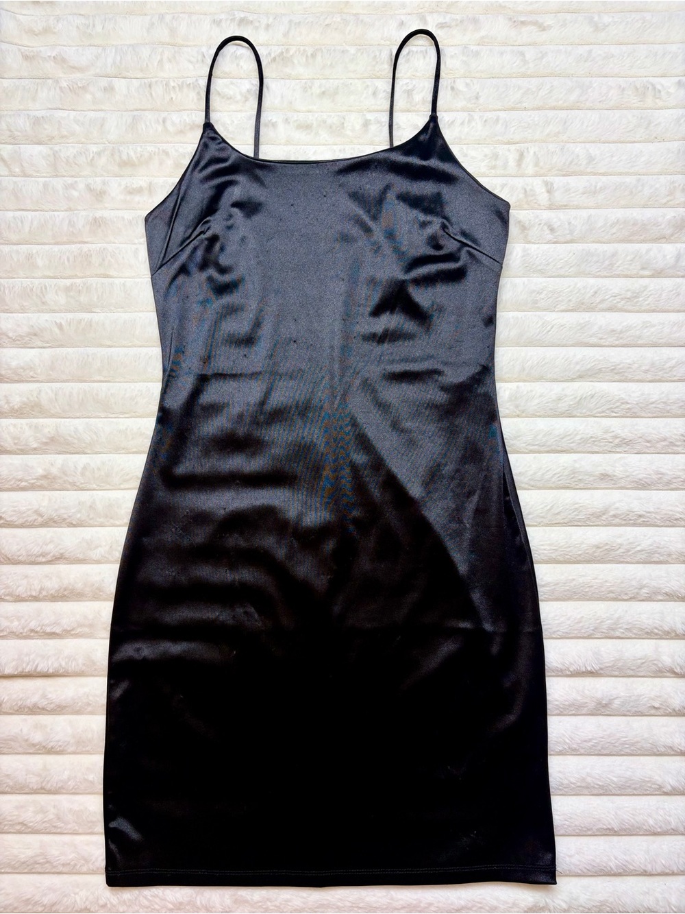 Popular 21 Black Satin Spaghetti Strap Slip Little Black Dress Size Large